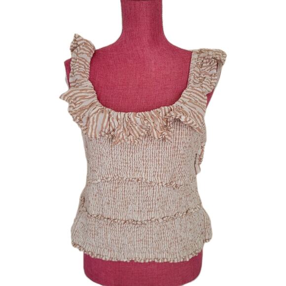 Anthropologie Ruffled Striped Smocked Open Back Top XL Cottagecore Milkmaid - Picture 4 of 10